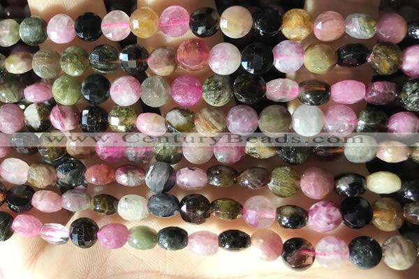 CCB618 15.5 inches 6mm faceted coin tourmaline gemstone beads