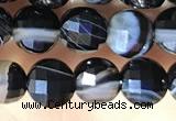 CCB631 15.5 inches 6mm faceted coin black line agate beads