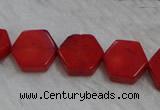 CCB64 15.5 inches 13mm hexagon red coral beads Wholesale