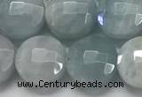 CCB680 15.5 inches 10mm faceted coin aquamarine gemstone beads