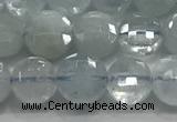 CCB700 15.5 inches 6mm faceted coin aquamarine gemstone beads
