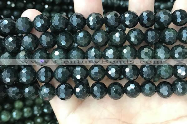 CCJ345 15.5 inches 10mm faceted round dark green jade beads