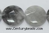 CCQ138 15.5 inches 25mm faceted coin cloudy quartz beads wholesale