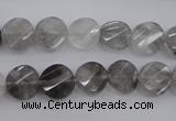 CCQ271 15.5 inches 10mm faceted & twisted coin cloudy quartz beads