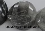 CCQ298 15.5 inches 20*38*40mm faceted & twisted coin cloudy quartz beads