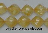 CCR17 15.5 inches 12*12mm faceted diamond natural citrine gemstone beads