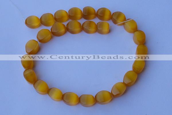 CCT26 14 inches 10*14mm twisted honey yellow cats eye beads wholesale