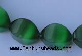 CCT29 14 inches 10*14mm twisted green cats eye beads wholesale