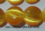 CCT542 15 inches 12mm flat round cats eye beads wholesale