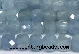 CCU1004 15 inches 4mm faceted cube aquamarine beads