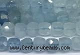 CCU1005 15 inches 4mm faceted cube aquamarine beads