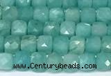 CCU1023 15 inches 4mm faceted cube amazonite beads