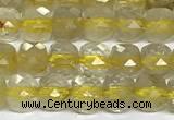 CCU1025 15 inches 4mm faceted cube golden rutilated quartz beads