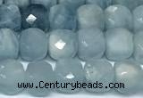 CCU1036 15 inches 6mm faceted cube aquamarine beads