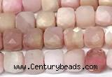 CCU1037 15 inches 6mm faceted cube pink opal beads