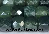 CCU1278 15 inches 6mm - 7mm faceted cube moss agate beads