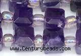 CCU1318 15 inches 7mm - 8mm faceted cube amethyst beads