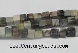 CCU16 15.5 inches 4*4mm cube silver leaf jasper beads wholesale