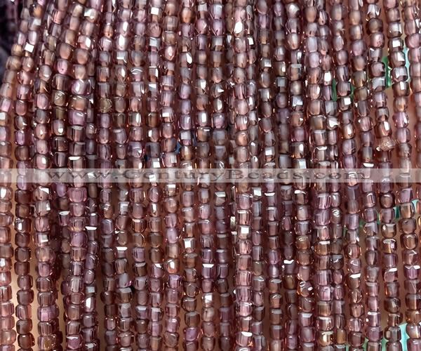 CCU1658 15 inches 2.5mm faceted cube coffee garnet beads