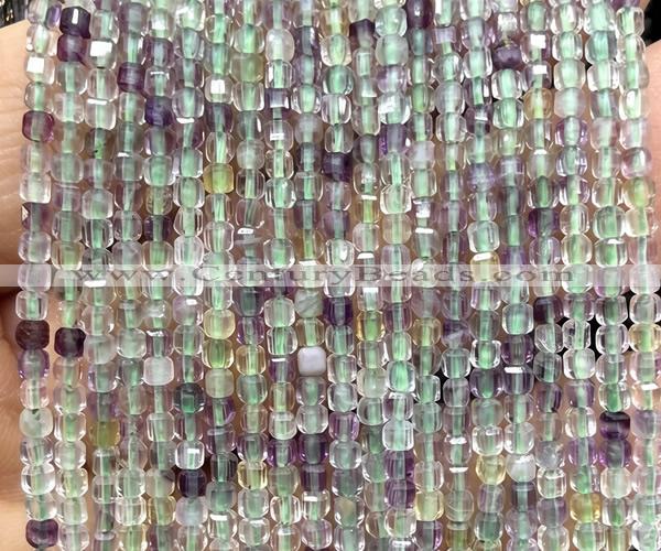 CCU1663 15 inches 2.5mm faceted cube fluorite gemstone beads