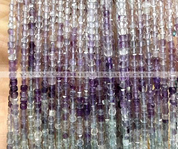 CCU1665 15 inches 2.5mm faceted cube rainbow fluorite beads