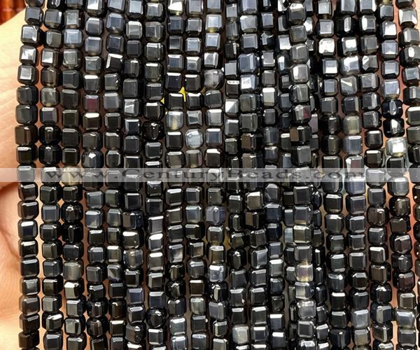 CCU1701 15 inches 2.5mm faceted cube black agate beads