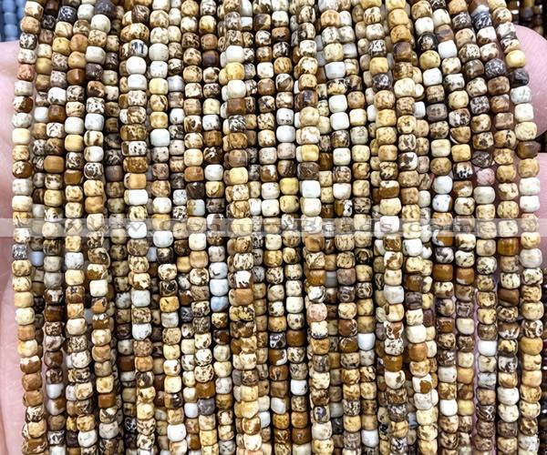 CCU1706 15 inches 2.5mm faceted cube picture jasper beads