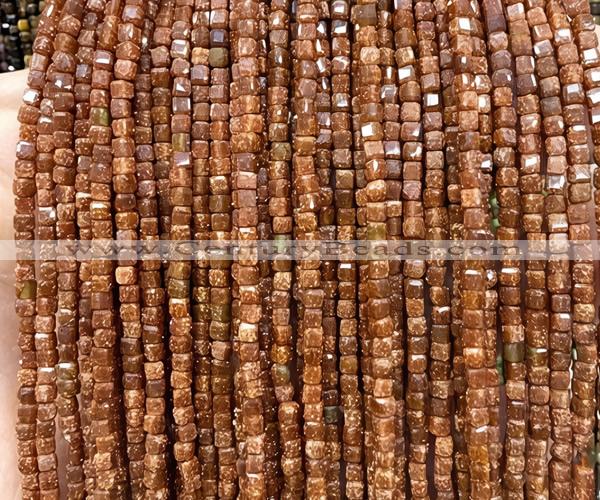 CCU1730 15 inches 2.5mm faceted cube goldstone beads wholesale