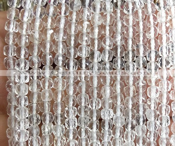 CCU1800 15 inches 4mm faceted cube white crystal beads