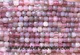 CCU1807 15 inches 4mm faceted cube Madagascar rose quartz beads
