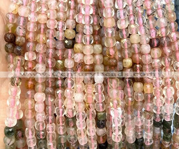 CCU1811 15 inches 4mm faceted cube mixed quartz beads