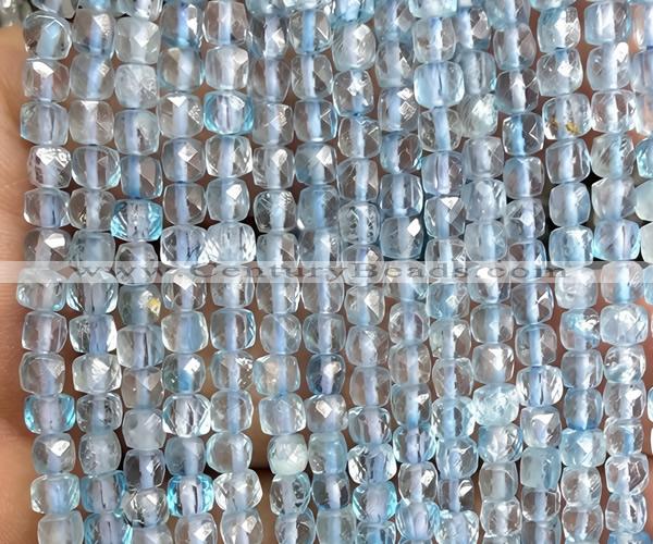 CCU1819 15 inches 4mm faceted cube topaz quartz beads