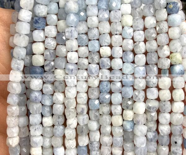 CCU1821 15 inches 4mm faceted cube aquamarine gemstone beads
