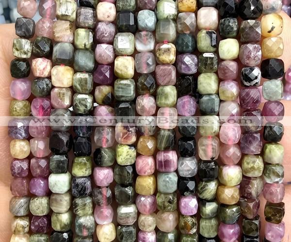 CCU1842 15 inches 4mm faceted cube tourmaline beads wholesale