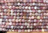 CCU1846 15 inches 4mm faceted cube plum blossom tourmaline beads