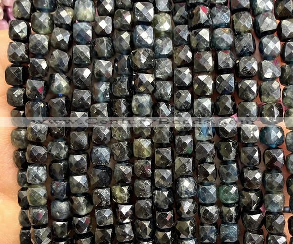CCU1847 15 inches 4mm faceted cube blue tourmaline beads