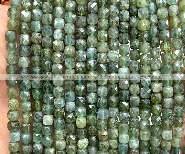 CCU1850 15 inches 4mm faceted cube green apatite beads