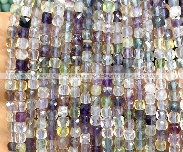 CCU1860 15 inches 4mm faceted cube fluorite gemstone beads