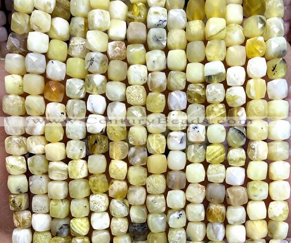 CCU1868 15 inches 4mm faceted cube yellow opal beads wholesale