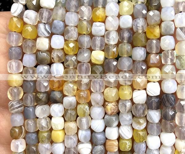 CCU1886 15 inches 4mm faceted cube Botswana agate beads