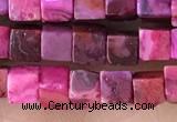 CCU455 15.5 inches 4*4mm cube fuchsia crazy lace agate beads