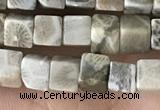 CCU458 15.5 inches 4*4mm cube fossil coral beads wholesale