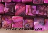 CCU485 15.5 inches 6*6mm cube fuchsia crazy lace agate beads