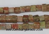 CCU52 15.5 inches 6*6mm cube New unakite beads wholesale