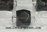 CCU771 15 inches 10*10mm faceted cube white crystal & smoky quartz beads