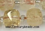 CCU775 15 inches 10*10mm faceted cube citrine beads