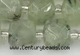 CCU776 15 inches 10*10mm faceted cube green rutilated quartz beads