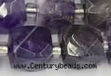 CCU783 15 inches 10*10mm faceted cube amethyst beads