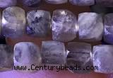 CCU809 15 inches 4mm faceted cube labradorite beads