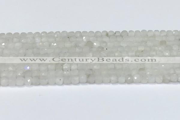CCU830 15 inches 4mm faceted cube white moonstone beads